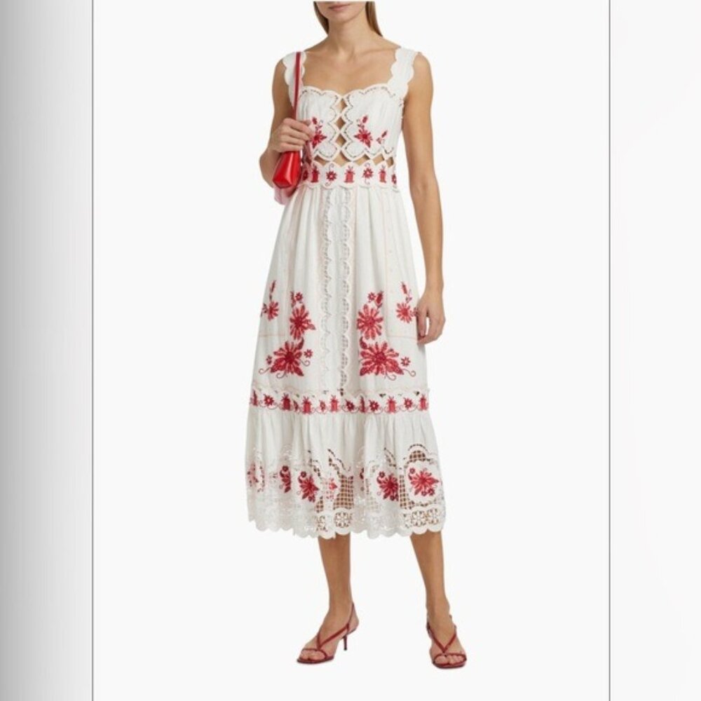 FarmRio: Richelieu Sunflower Linen-Blend Midi-Dre… - image 1